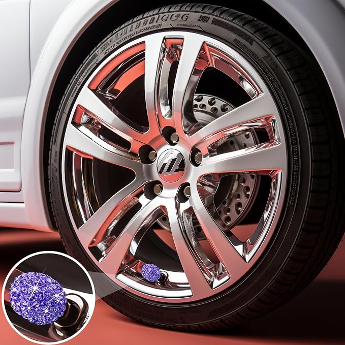8PCS Bling Crystal Diamond Tire Stem Valve Caps, Dustproof Car Wheel Tire Valve Caps Universal Tire Valve Stem Covers for Cars, SUV, Trucks, Bikes, Motorcycles, Bicycles (Purple)