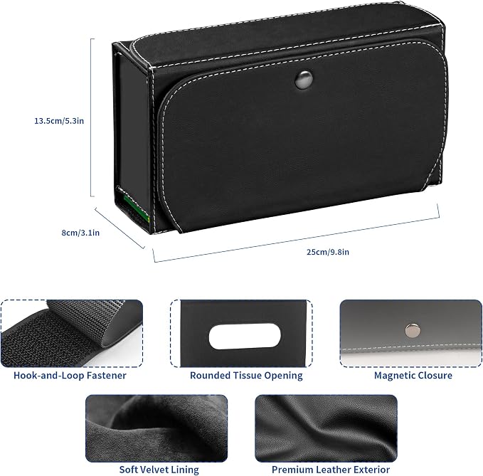 Car Tissue Holder Leather PU Tissues Box Cover for Sun Visor Extra Large Rectangle Napkin Holder Fits for Various Tissue Sizes Soft Tissues Storage & Organization