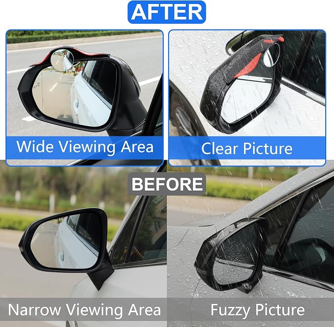 Car Blind Spot Mirror with Side Mirror Rain Guard 2 Pack, Carbon Fiber 2-in-1 Rear View Rain Mirror Covers, 360 Drgree Adjustable Convex Mirror, Automotive Exterior Accessories