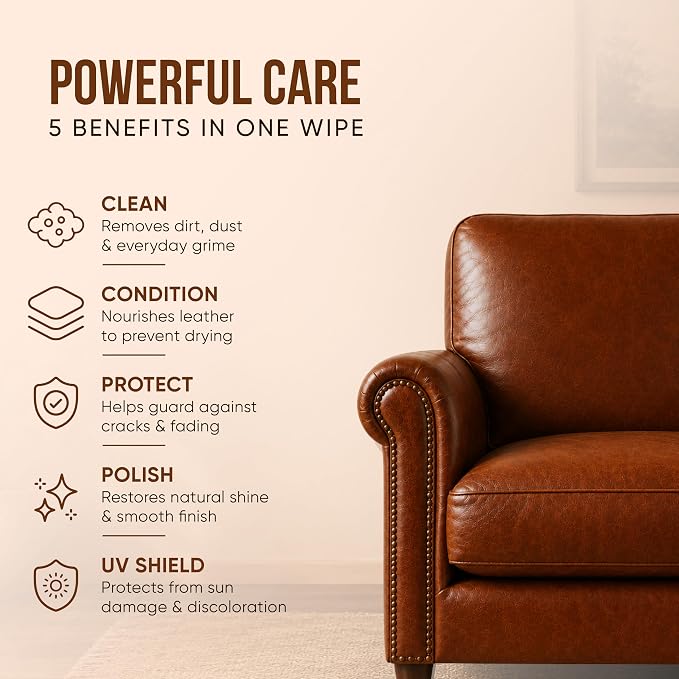 3in1 Leather Wipes 70 Ct + 5 Single Pack, XL 8 x 10 in | Clean Condition Protect Wipes for Vinyl and Leather Apparel Furniture Auto Car Interior Shoes Boots Bags