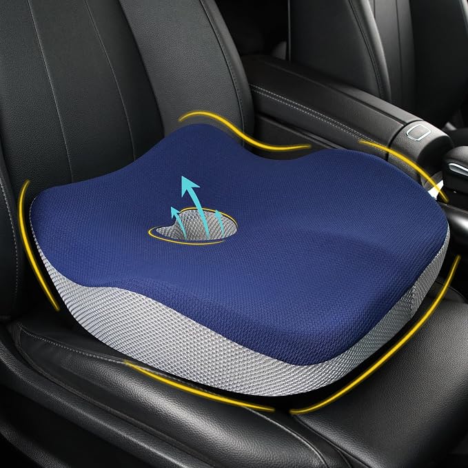 Car Seat Cushion for Driving, Car Seat Pillow for Short Drivers | Ergonomic Memory Foam Seat Cushion for Pain Relief, Adult Booster Seat for Car, Butt Cushion for Car, Truck, Blue&Gray