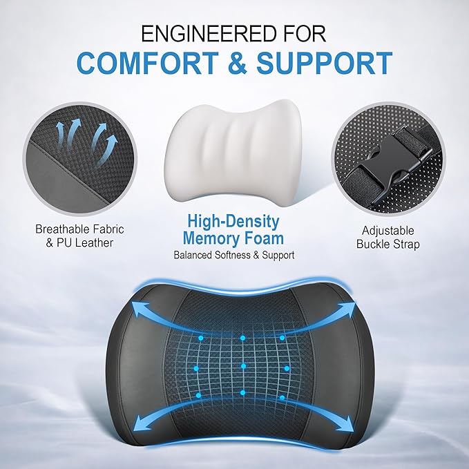 Lumbar Support Pillow for Car, Car Seat Back Support for Driving | Memory Foam Car Lumbar Support for Driving Seat, Car Back Cushion, Adjustable Straps, Lower Back Pillow, Office Chairs, Black