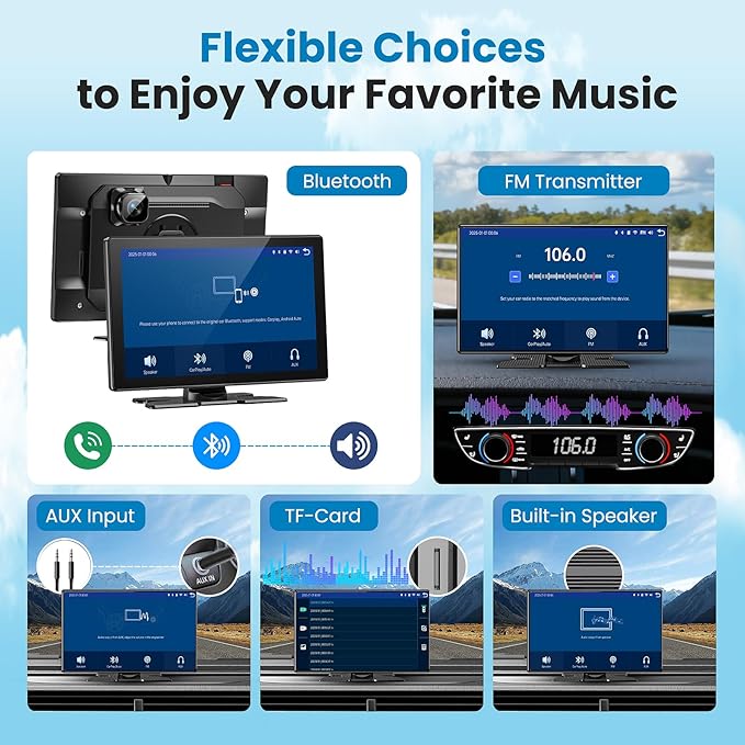 Portable Apple Carplay Screen for Car, 11.3" Extra Large Wireless Car Play & Android Auto Screen for Car, Car Stereo with 4K Dash Cam, App View, Backup Camera,GPS,Mirror Link,FM, Voice Control