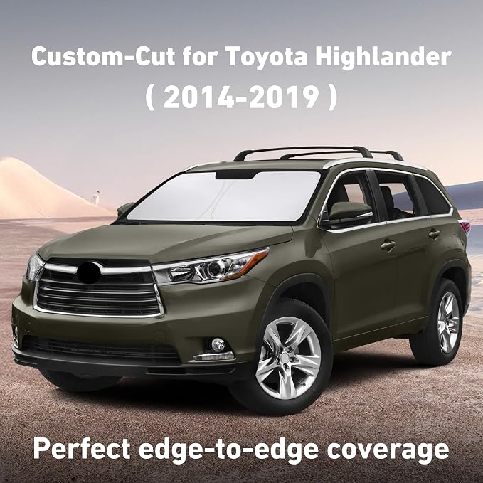 Windshield Sunshade Compatible for Toyota Highlander 2014-2017 2018 2019, Sun Visor for Front Windshield & Window Sun Shade Cover, UV Heat Blocker & Protector, Car Accessories