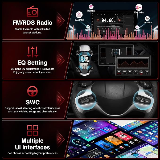 Car Radio for Honda Civic 2006 2007 2008 2009 2010 2011 with Apple Carplay Android Auto 2+32GB 10.1" Touch Screen Stereo for Honda Civic with in-Dash GPS, WiFi, BT, DSP, Backup Camera, MIC