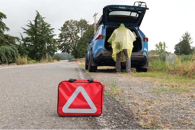 E00012 22 pc. Essential Roadside Assistance Kit: 12V Vortex Tire Inflator, Booster Cables, LED Flashlight, Safety Tools, Emergency Kit, Toolkit with Cable ties, Gloves, Storage Case