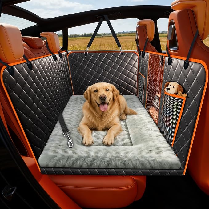 TNELTUEB Dog Car Seat Cover with Bed Mat, Back Seat Extender for Dogs (Black)