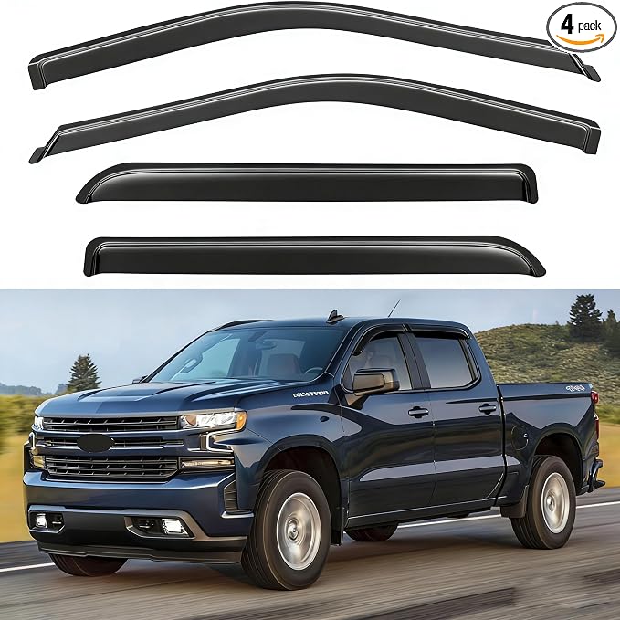 Window Rain Guard for 2019-2026 Chevy Silverado/GMC Sierra 1500 Crew Cab, 20-26 Silverado/Sierra 2500HD 3500HD, Window Visor Vent Wind Shade Deflector Shield Protector Sun,Tape-on, for Full-Size Cab
