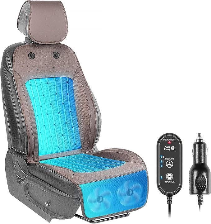 Paffenery 2026 Upgraded Cooling Car Seat Cover Front Seat, 12V-24V Ventilated Cooling Car Seat Cushion, Cooled Seat Cover for Car SUV Truck Universal Fit, Walnut Brown
