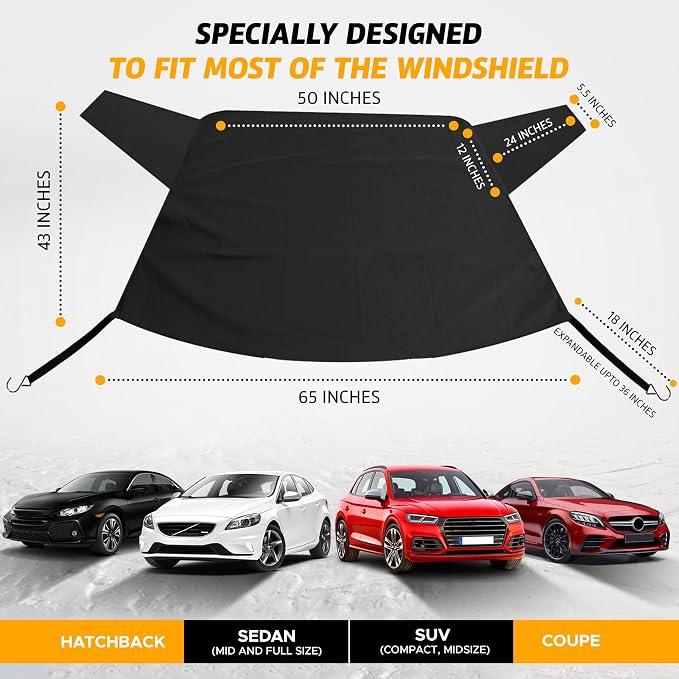 Rear Windshield Cover for Ice and Snow | Car Back Window Snow & Frost Cover | Complete Protection from Snow and Other Winter Debris | Winter Car Accessories for Sedan, SUV & Van | Medium
