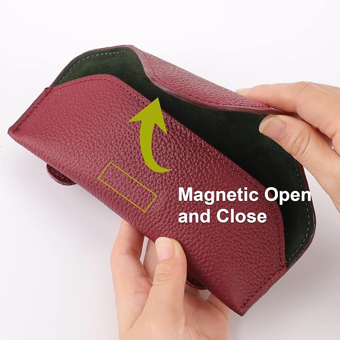 Magnetic Sunglass Holder for Car Visor, Leather Car Glasses Holder | Red Visor Accessories Eyeglasses Holder Glasses Storage Case