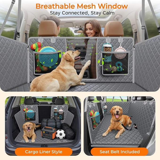 2026 Upgraded Back Seat Extender for Dogs - Large Hard Bottom Dog Car Seat Cover Holds 550lbs, Waterproof Dog Hammock Pet Bed with High-Density Foam Non-Slip Backseat Protector