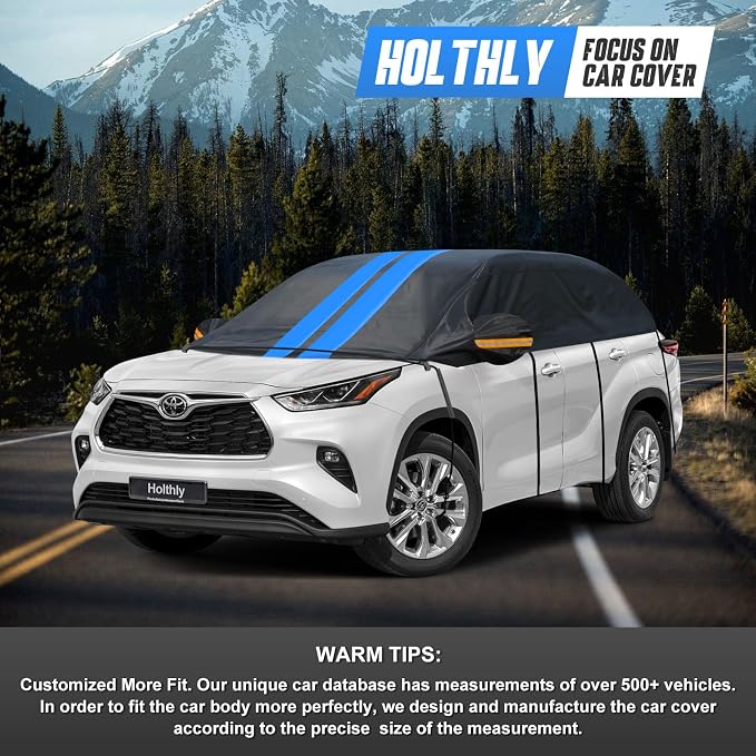 Half Car Cover Top for SUV/Jeep/4×4, Windshield Cover for Ice and Snow, Roof Car Cover Waterproof All Weather with Reflective Strips and Side Elastic Hooks. H6 (Up to 167 inch)