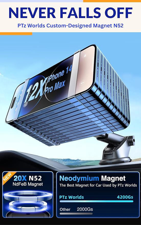 PTz Words for MagSafe Windshield Mount - Magnetic Phone Holder for Car, Suction Cup, High Heat Resistant, Super Strong Magnets, Compatible with iPhone, Galaxy & Other Smartphones