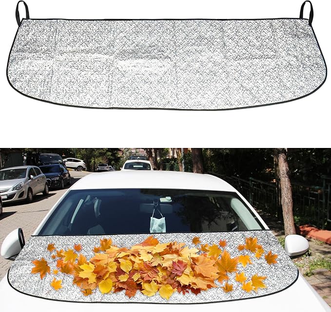 Car Front Windshield Cover Shade, 66.9"×17.7" Windshield Snow Cover for Fallen Leaf Dust and Snow, Universal Windshield Protector for All Seasons(Silver)