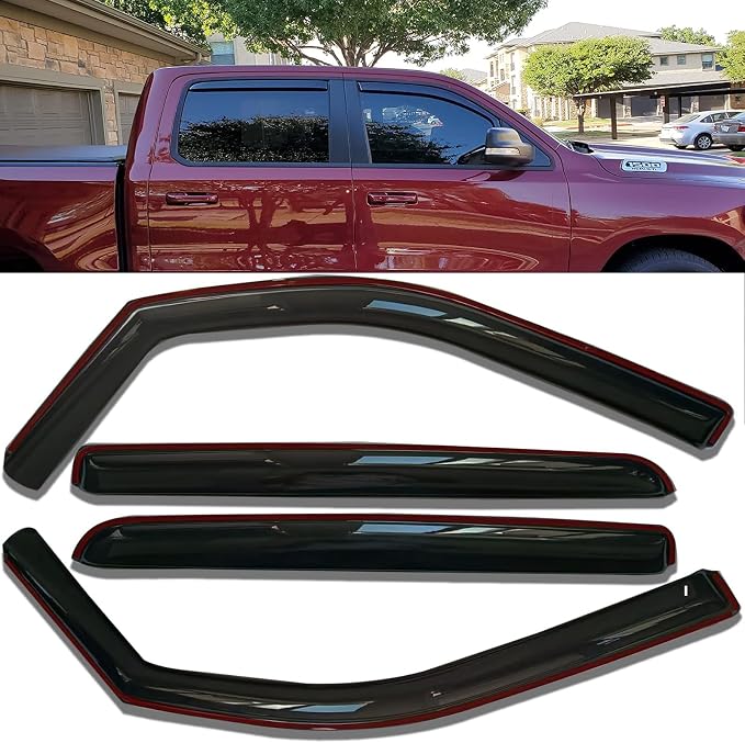 in-Channel Truck Window Visors Rain Guards Side Window Deflectors & Visors for Ram 1500 Crew Cab 2019-2025, Vent Shade Wind Deflectors 2020 2021 2022 2023 2024 194806 4-Pieces Set