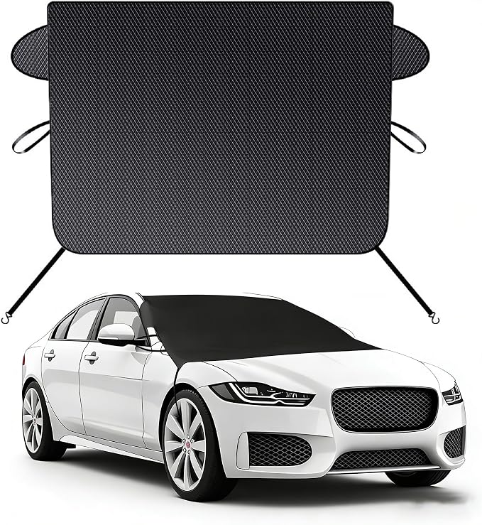 Car Windshield Cover for Ice and Snow - Universal Fit for Cars, SUVs, Trucks, Heavy Duty Oxford Fabric Frost Protector for Ice and Snow,Triple-Window Cover (Oxford Cloth - Black)