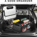 Car Trunk Organizer, Collapsible Auto Storage Box with Multi Pockets, Waterproof Oxford Cargo Organizer with Reinforced Handles, Universal Car Accessories for Men Women (White)