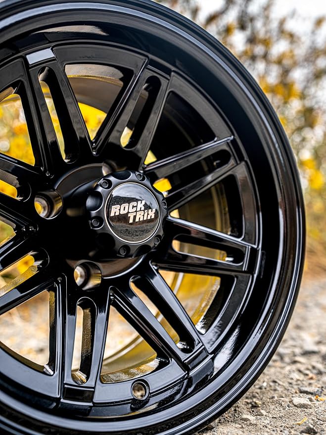 12 inch Golf Cart Wheel Tire Combo Kit, RT103 Gloss Black 12x7 Rim 215/40-12 Low Profile Tire, No Lift Kit Required, Fits Club Car Precedent EZGO TXT RXV Yamaha G1-G29, One Single