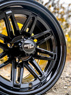 12 inch Golf Cart Wheel Tire Combo Kit, RT103 Gloss Black 12x7 Rim 215/40-12 Low Profile Tire, No Lift Kit Required, Fits Club Car Precedent EZGO TXT RXV Yamaha G1-G29, One Single