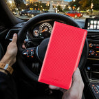 Car Registration and Insurance Card Holder, Vehicle License Document Glove Box Compartment Organizer, Interior Car Accessories for Women Men (Carbon Red)