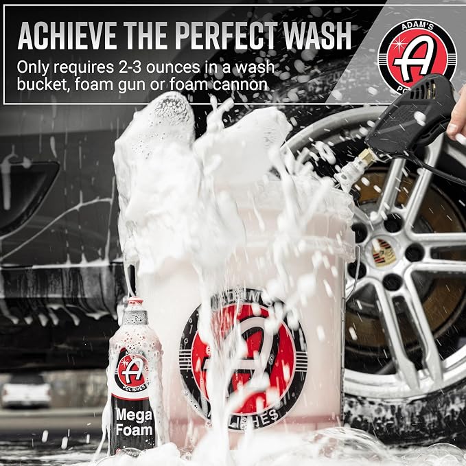 Adam’s Mega Foam (16oz) - pH Neutral Car Soap For Car Washing, Concentated For Wash Bucket, Foam Gun, Won't Strip Car Wax or Ceramic Coatings