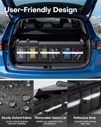 Trunk Organizer - 3-Compartment Car Organizer and Storage with Cooler Bag, Foldable Car Storage Organizer for SUV with Handles & Strap for Shopping, Picnic, 37.0" x 14.6" x 12.0", Black