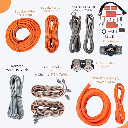 0 Gauge Dual Amplifier Wiring Kit, 3600W CCA Amp Install Kit for 2 Amplifiers – EA-PRMK0-DUAL