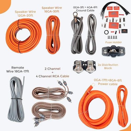 0 Gauge Dual Amplifier Wiring Kit, 3600W CCA Amp Install Kit for 2 Amplifiers – EA-PRMK0-DUAL