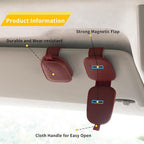 Magnetic Leather Sunglasses Holder for Car, 2 Packs (Red) | Magnetic Car Visor Accessories