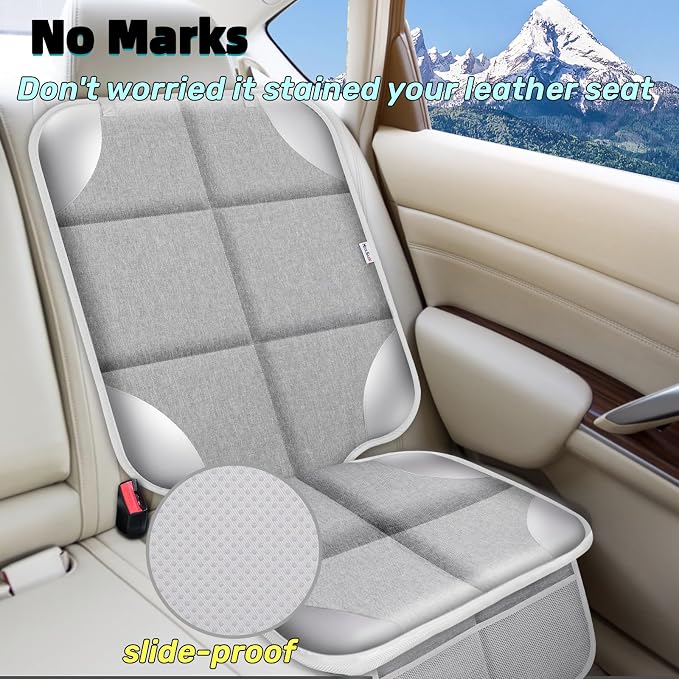 Car Seat Protector for Child Car Seat, Durable 600D Fabric Waterproof Car Seat Cover with Thick Pad Non-Slip Backing，No Imprints (Silver Gray-2pcs)