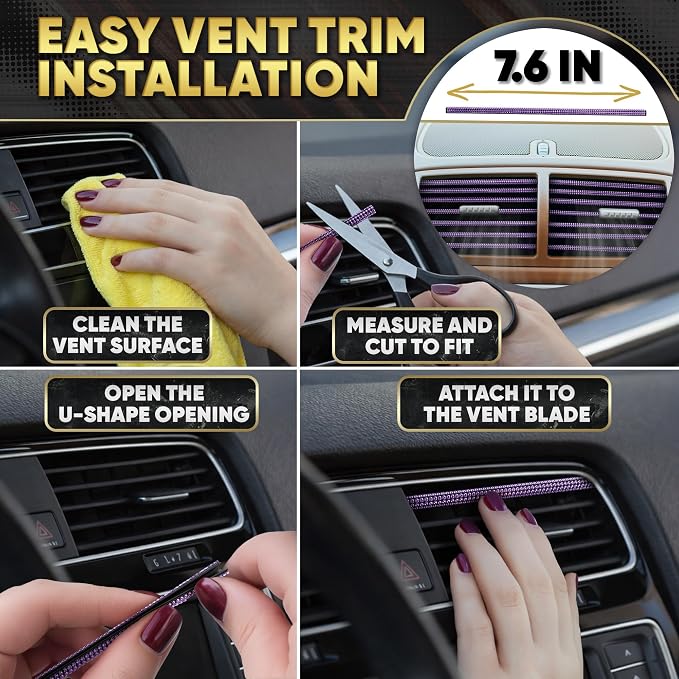 Purple Car Accessories Set, 27 Pieces – Bling Car Accessories for Women, Steering Wheel Cover, Rearview Mirror, Air Vent, Dashboard and Console Rhinestone Decor - Universal Fit Interior Styling Kit