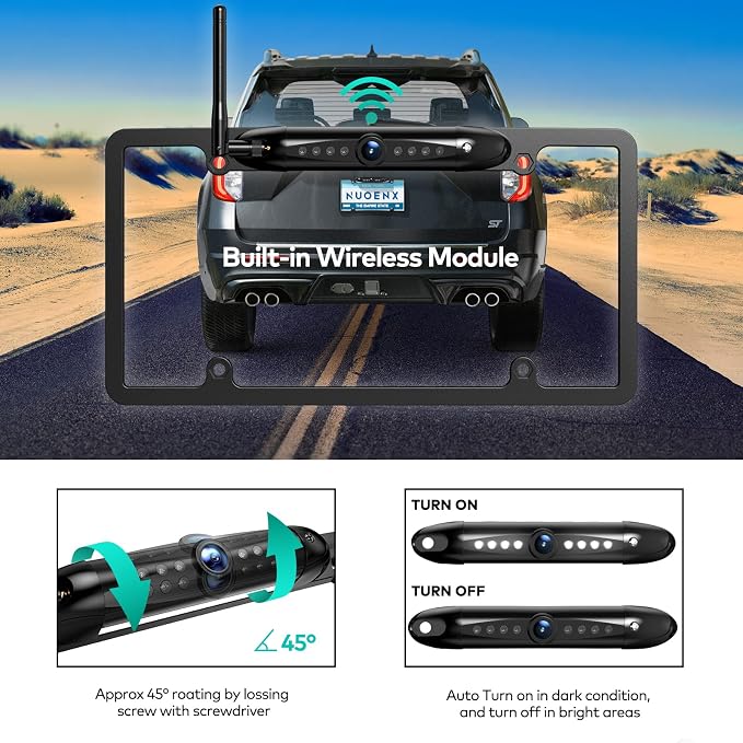 Nuoenx Backup Camera for RV, Split Screen 5 Inch HD Monitor W/Wireless License Plate Backup Camera & Wireless Rear View Camera, IR Night Vision Waterproof For Trailer, 5th Wheel