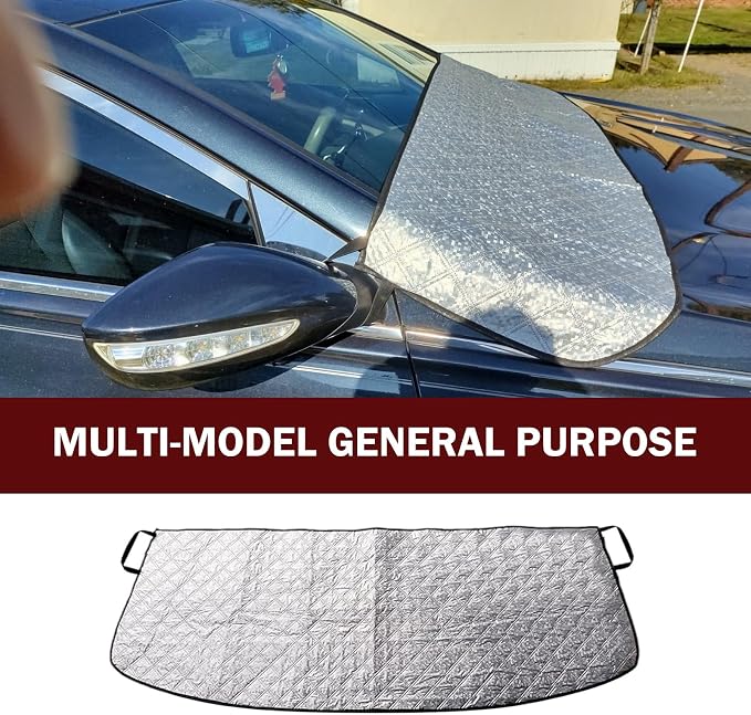 Shakas Windshield Trough Protection Cover, Dust and Leaf Resistant Cover, 66.9" x 17.7" Perfect Coverage Front Window Cover with Elastic Band and Adsorption Block, for Most Cars Trucks (Silver)