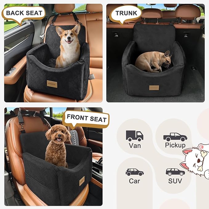 Dog Car Seats for Small Medium Dogs Under 35lbs, Dog Booster Seat with Detachable Washable Cover and Cushion, Memory Foam Pet Car Seat with Safety Belt and Storage Pockets (Black)
