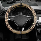 Leopard Steering Wheel Cover for Women, Cute Anti-Slip Microfiber Leather, Fits D Shape Flat Bottom Steering Wheel 14.5-15 Inch - Beige