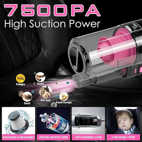 17pcs Car Cleaning Kit, Pink Car Interior Detailing Kit with High Power Handheld Vacuum, Detailing Brush Set, Windshield Cleaner, Cleaning Gel, Complete Auto Accessories for Women Gift