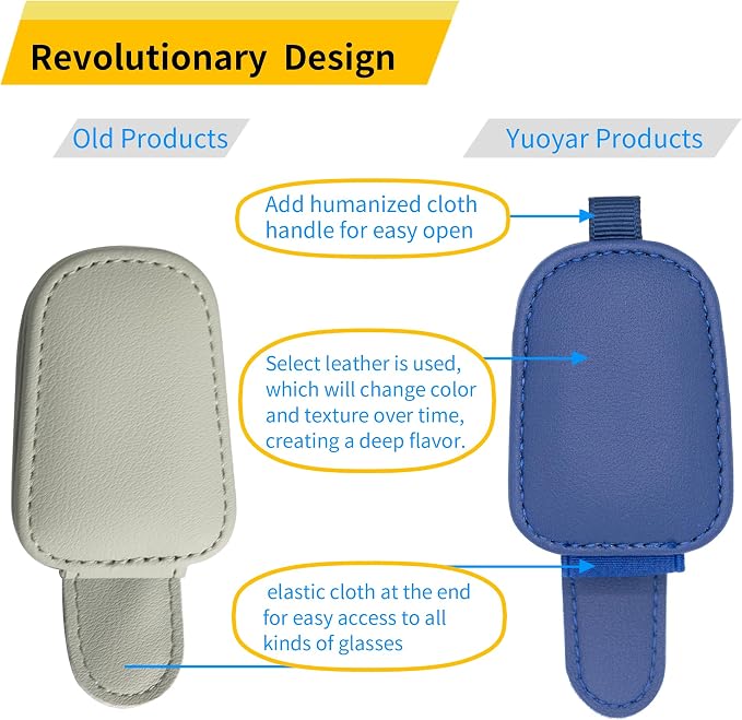Magnetic Leather Sunglasses Holder for Car, 2 Packs (Blue) | Magnetic Car Visor Accessories