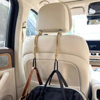 360° Rotating Car Seat Headrest Hooks, Universal Car Organizer Hooks for Bags and Groceries, Brown 2pc