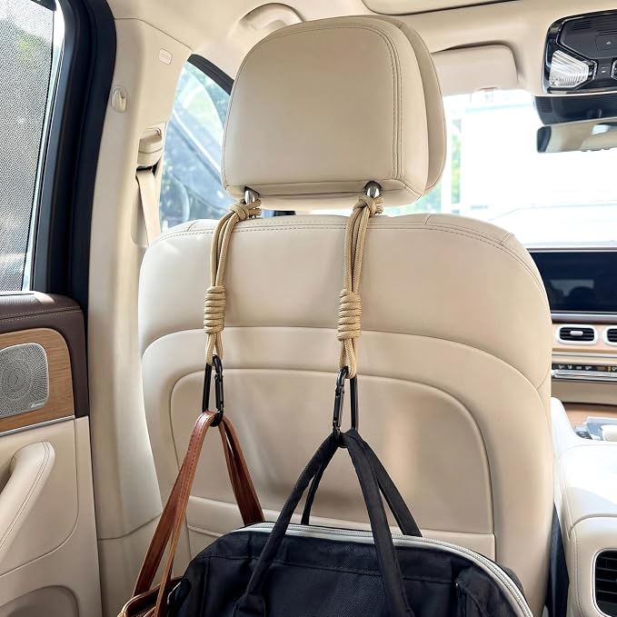 360° Rotating Car Seat Headrest Hooks, Universal Car Organizer Hooks for Bags and Groceries, Black 2pc