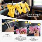 2PCS Satin Bow Pearl Car Seat Headrest Hooks – Car Bag Holder & Vehicle Hanger for Purses – Cute Coquette Aesthetic Interior Decoration – Cute Auto Organizer Accessories Universal (Sunshine Yellow)