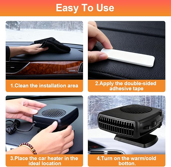 Car Heater 12V, 2 in 1 Portable Car Heater for Vehicle Fast Heating Quickly Defrost Defogger Demister Heat Cooling Fan Auto Dryer Windshield Defroster Plug in Cigarette Lighter (Black)