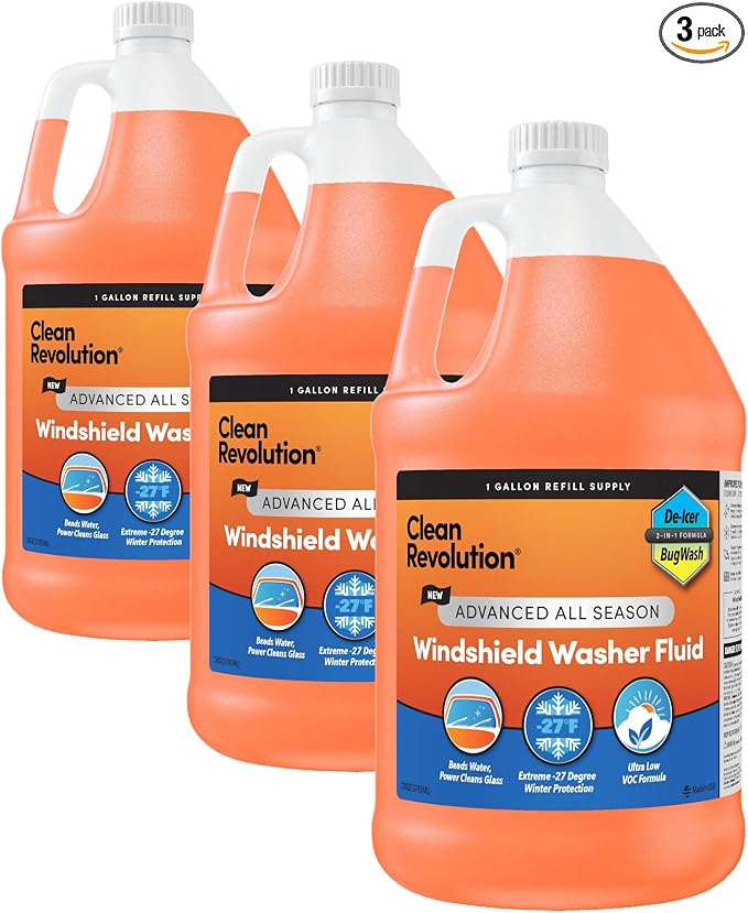 Advanced All Season Windshield Washer Fluid Ultra Low VOC Formula - Extreme -27°F Winter Protection - Made in USA (Pack of 3)