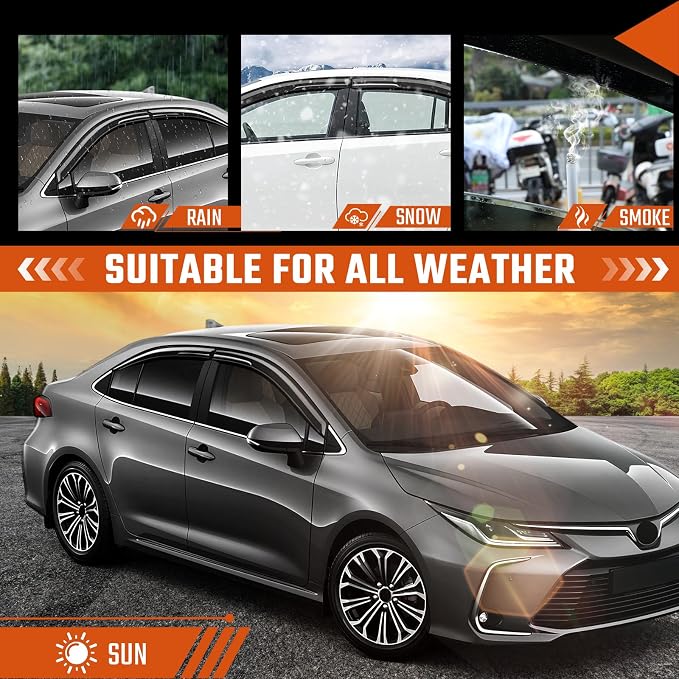 Rain Guards Fit for Toyota Corolla Sedan 2019 2020 2021 2022 2023 2024 2025 2026, Tape-On Extra Durable Side Window Sun Rain Guard 2019-2026 Corolla Visor Deflectors Black 4 PCS