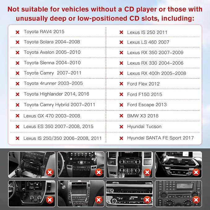 CD Slot Mount for CarPlay Screen 360° Rotation Tool-Free Installation Sturdy and Secure Compatible with in-Car Monitors CD Slot CarPlay Mount