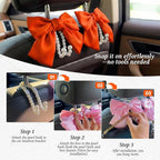 2PCS Satin Bow Pearl Car Seat Headrest Hooks – Car Bag Holder & Vehicle Hanger for Purses – Cute Coquette Aesthetic Interior Decoration – Cute Auto Organizer Accessories Universal (Orange)
