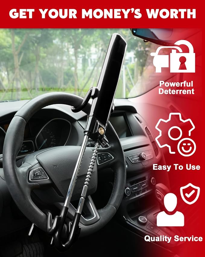 Steering Wheel Lock Anti-Theft Car Device Heavy Duty Security Car Lock Antitheft Locking Devices Great Deterrent Adjustable Car Wheel Lock Anti Theft for Vehicle Truck with 3 Keys(Black)