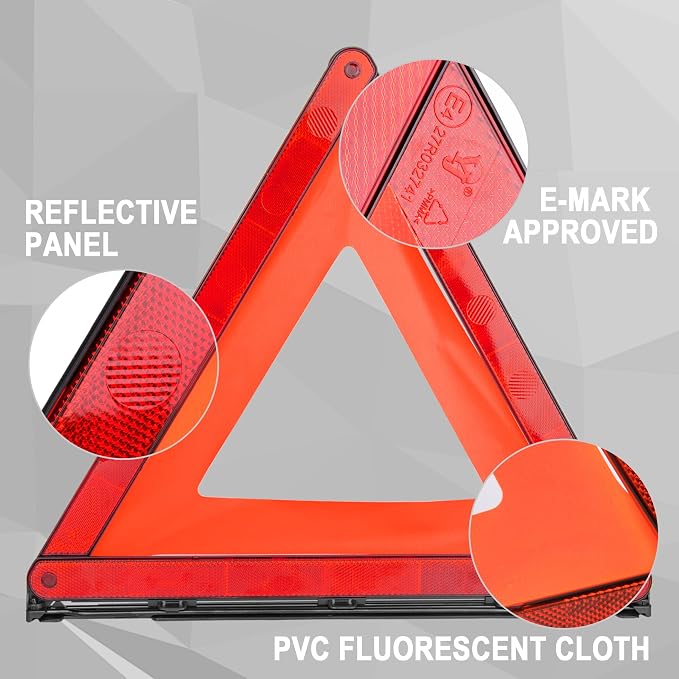 Foldable Warning Triangle Emergency Warning Triangle Reflector Safety Triangle Kit, Pack of 3, with Storage Case