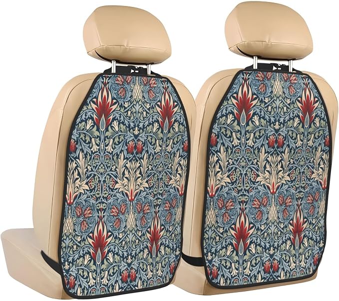 Snakeshead William Morris Textile Pattern Car Seat Back Kick Protectors Kick Mats With Storage Pockets For Vehicles To Protect From Dirt Mud Scratches 2 Pack