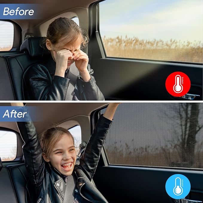 Car Window Shades, 2 Pack Breathable Mesh Car Side Back Window Sun Shades, Stretchy Window Screen for Baby Family Pet UV Protection, Window Covers Fit for Most(95%) of Cars - (Medium 39"x19")